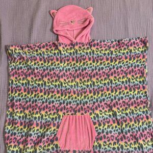 Cat Themed Soft Fleece Hooded Poncho - ONE SIZE